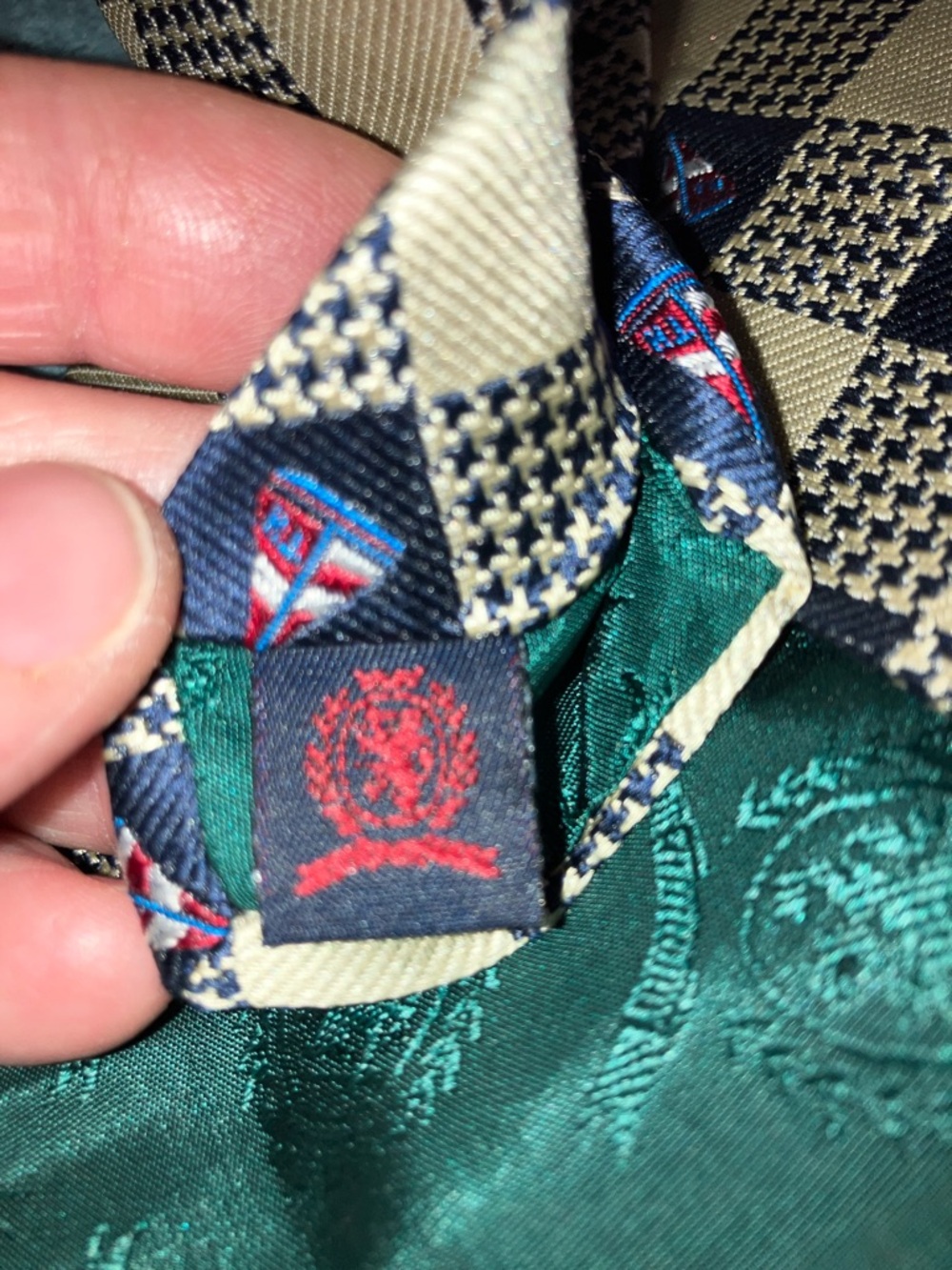 Classic Navy and Cream Checkerboard Sailboat Men's Tie - Picture 4 of 5